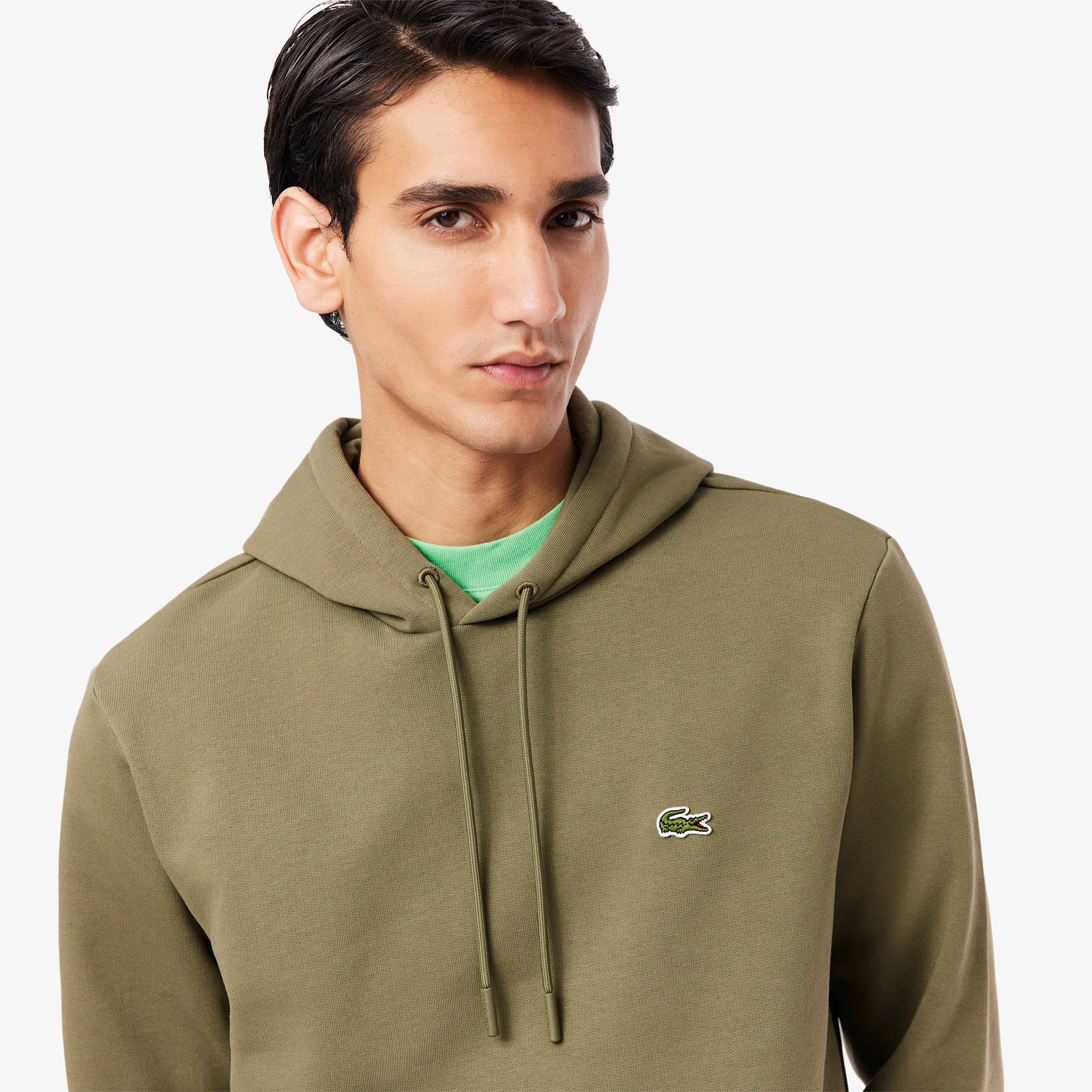Lacoste Mens Classic Fit Cotton Fleece Hoodie Khaki